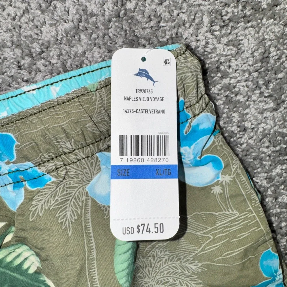Tommy Bahama Naples Viejo Voyage Swim Trunks Mens Floral Green Blue XL NEW